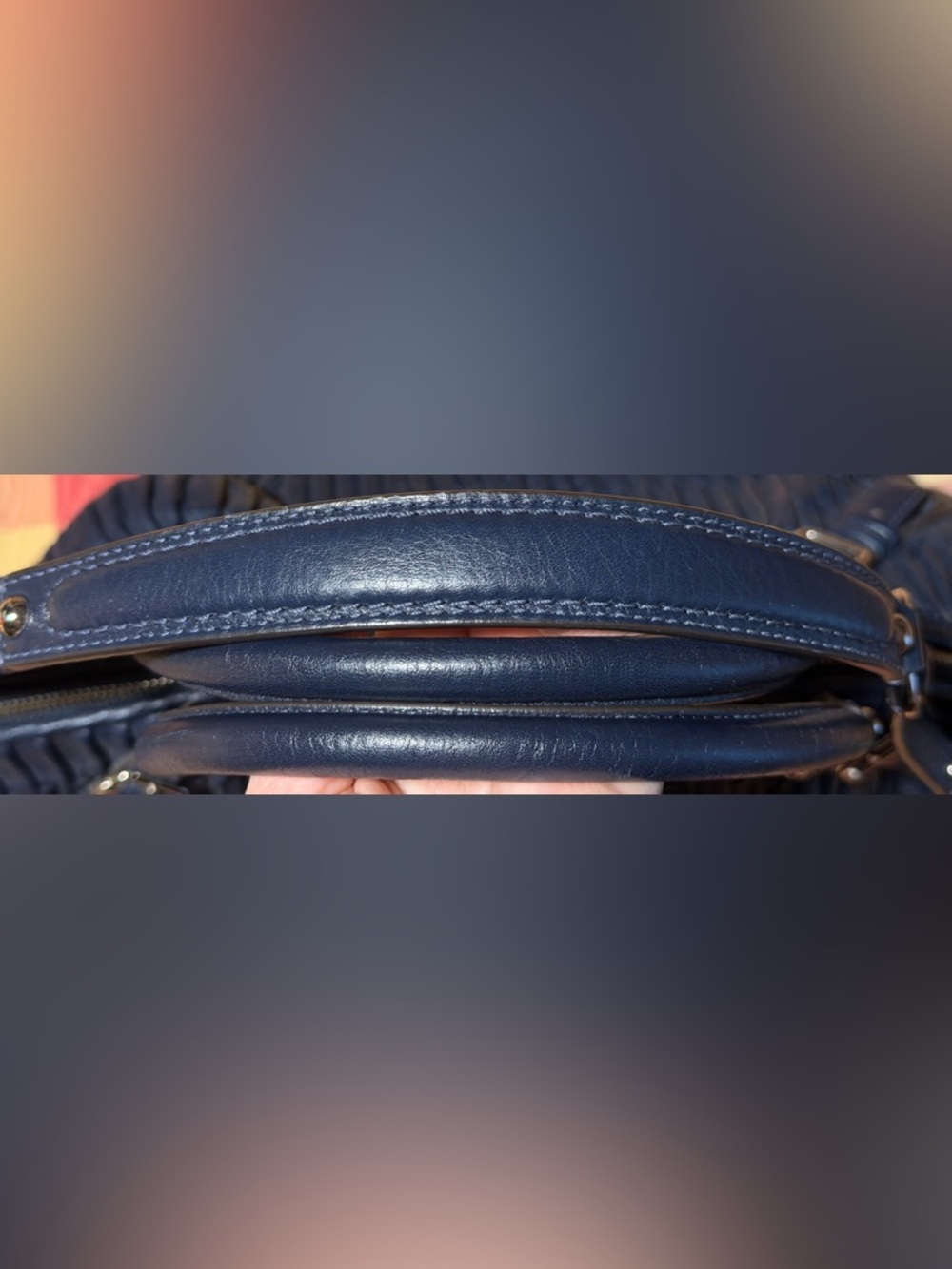 Coach D1182-15947 Navy Pleated Leather Satchel with Polished Hardware - Picture 7 of 7